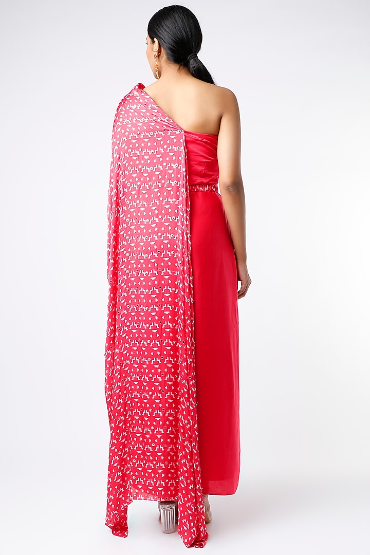 Pink Printed Off Shoulder Vacation Dress With Embroidered Belt by Poornima NS at Pernia's Pop Up Shop