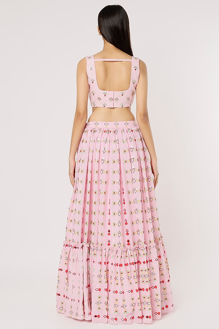 Pink Printed Jacket Wedding Lehenga by Poornima NS at Pernia's Pop Up Shop