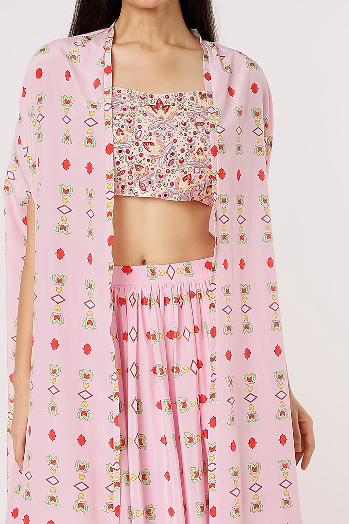 Pink Printed Jacket Wedding Lehenga by Poornima NS at Pernia's Pop Up Shop