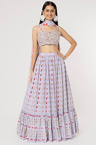Powder Blue Printed Lehenga Set by Poornima NS