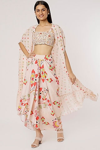 Beige Printed Skirt Set by Poornima NS