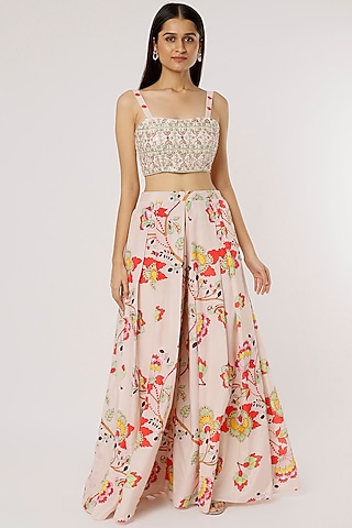 Beige Printed Pant Set by Poornima NS