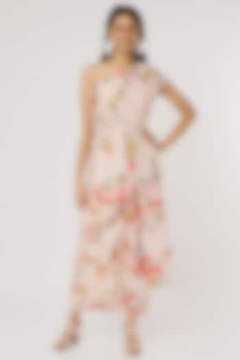 Beige Printed Off-Shoulder Dress by Poornima NS at Pernia's Pop Up Shop