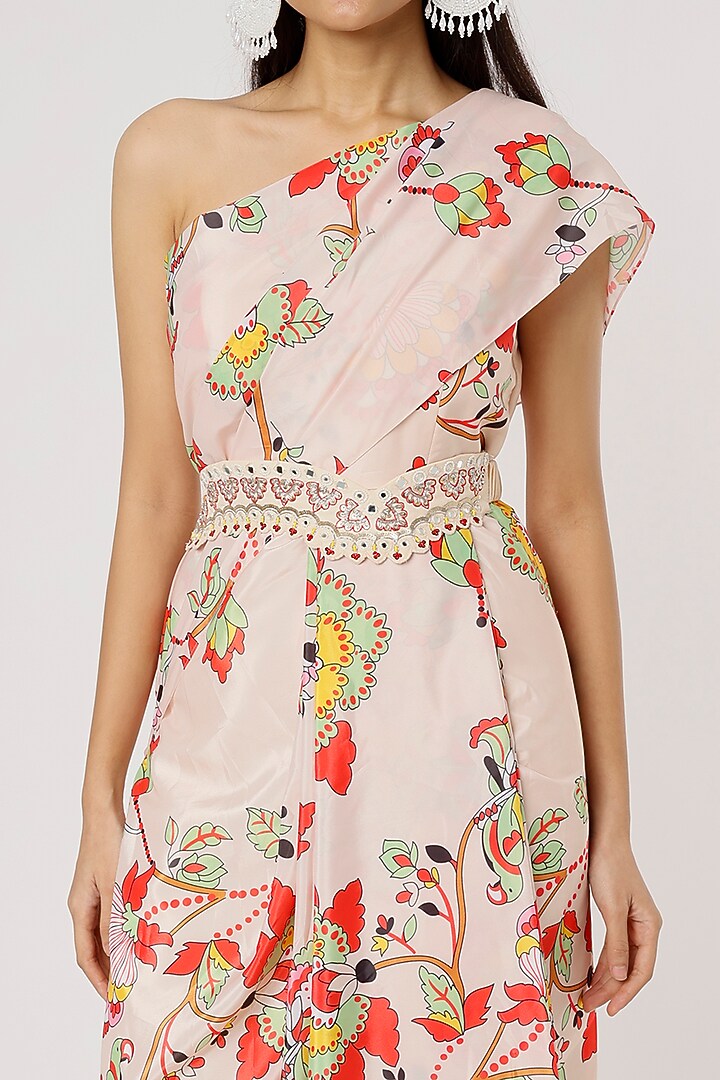 Beige Printed Off-Shoulder Vacation Dress by Poornima NS at Pernia's Pop Up Shop