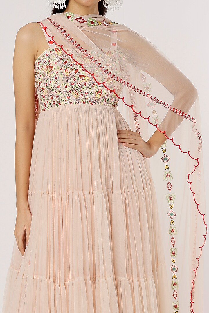 Beige Embroidered Wedding Anarkali Set by Poornima NS at Pernia's Pop Up Shop