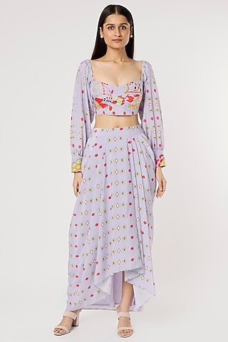 Powder Blue Printed Draped Skirt Set by Poornima NS