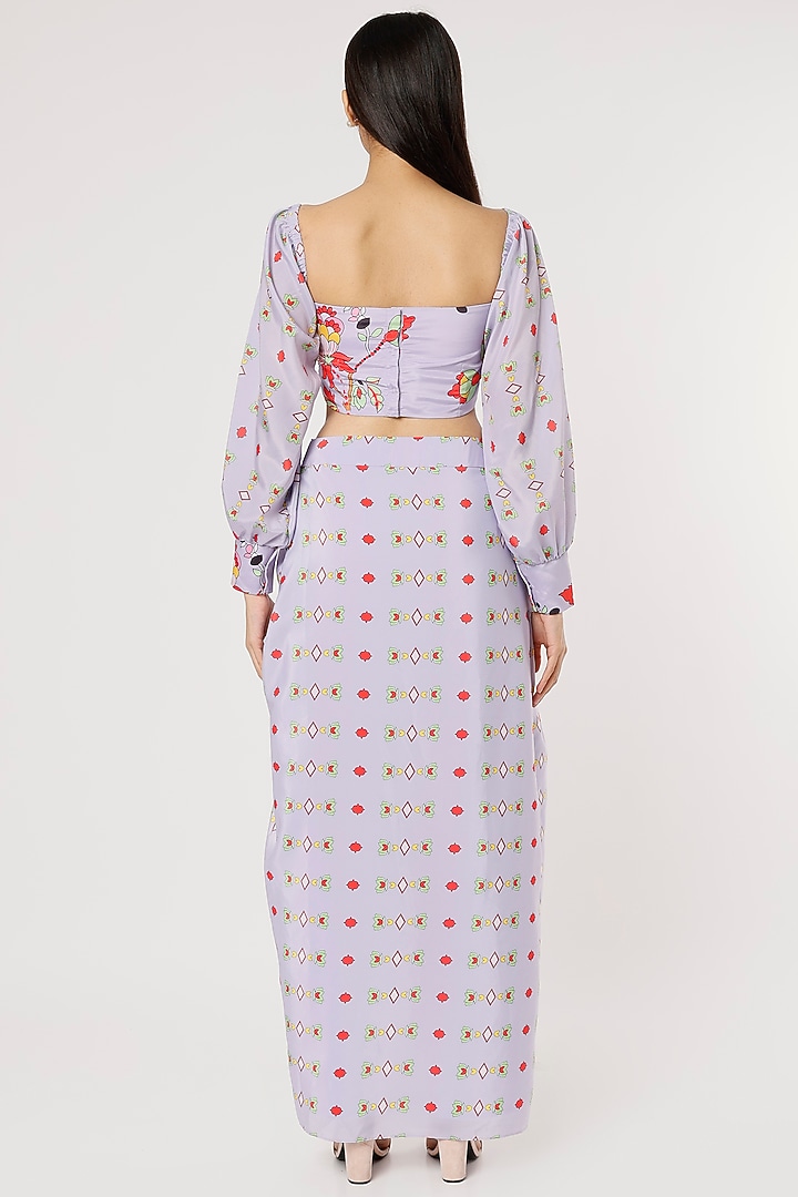 Powder Blue Printed Draped Skirt Set by Poornima NS at Pernia's Pop Up Shop