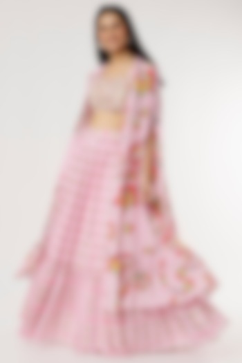 Pink Printed Jacket Wedding Lehenga Set by Poornima NS at Pernia's Pop Up Shop