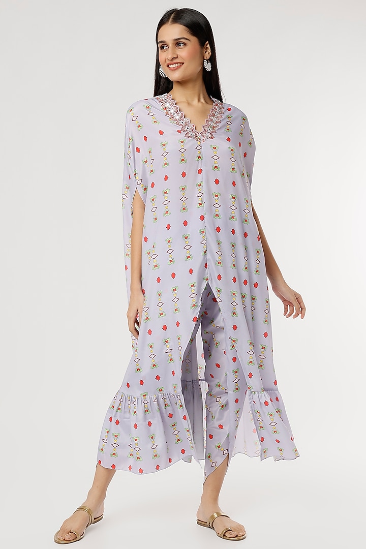 Powder Blue Embroidered Kurta Set by Poornima NS at Pernia's Pop Up Shop