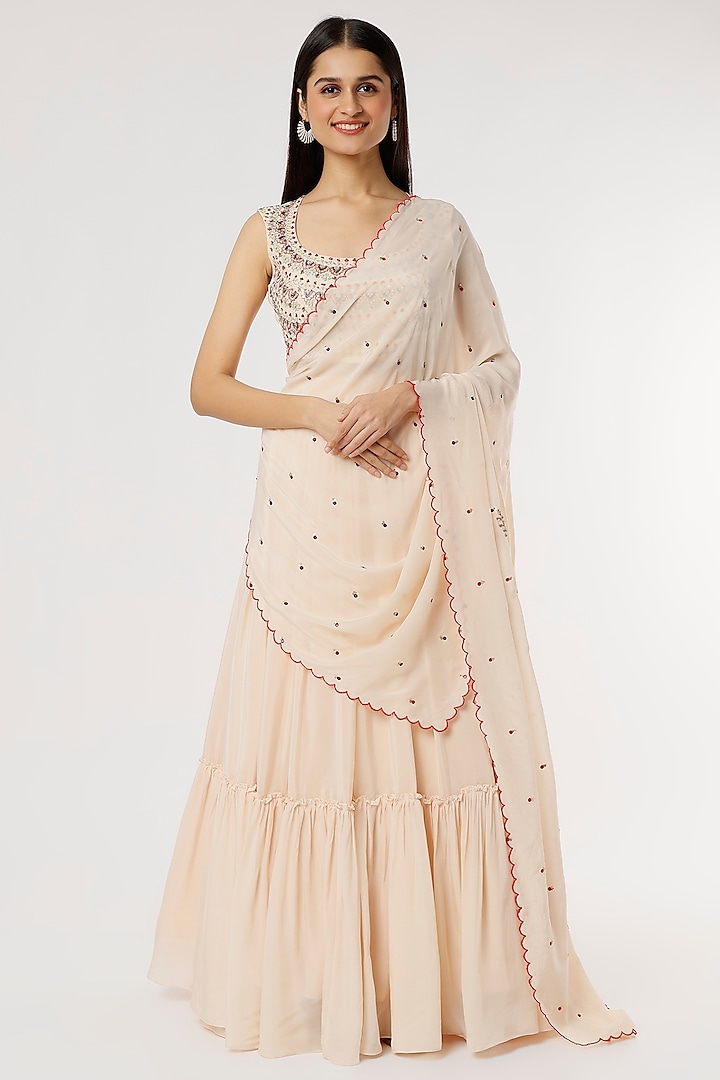 Beige Printed Wedding Lehenga Set by Poornima NS at Pernia's Pop Up Shop