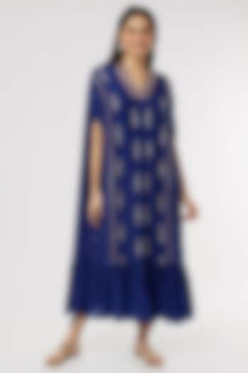 Cobalt Blue Crepe Embroidered Kurta Set by Poornima NS at Pernia's Pop Up Shop