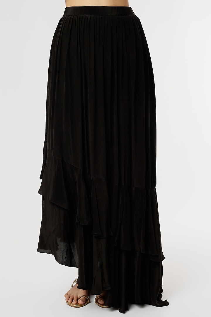 Black Crepe Printed Skirt Set With Jacket by Poornima NS at Pernia's Pop Up Shop