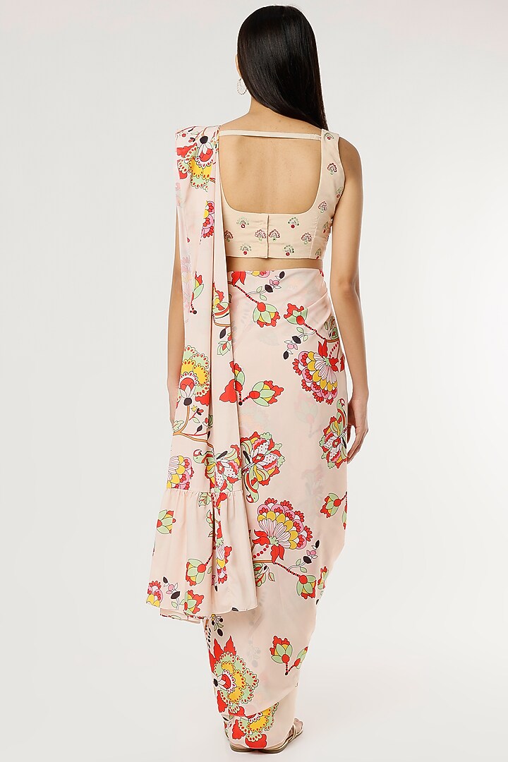 Beige Printed Party Wear Saree Set by Poornima NS at Pernia's Pop Up Shop