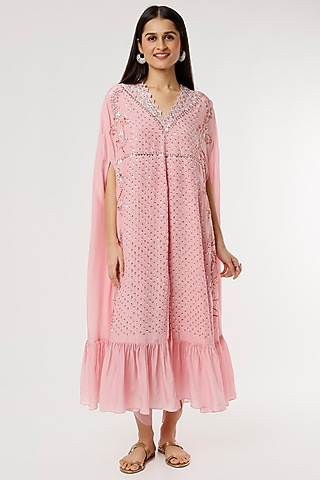 Mauve Crepe Embroidered Kurta Set by Poornima NS
