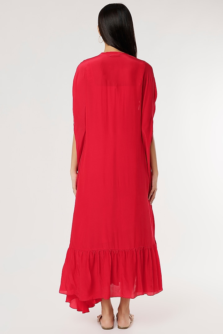 Red Embroidered Jacket Vacation Dress by Poornima NS at Pernia's Pop Up Shop
