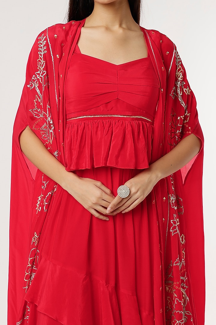 Red Embroidered Jacket Vacation Dress by Poornima NS at Pernia's Pop Up Shop