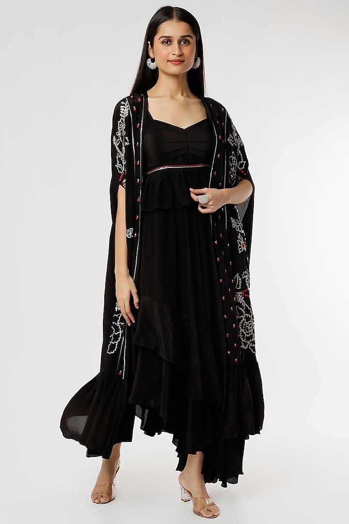 Black Printed Jacket Dress by Poornima NS at Pernia's Pop Up Shop