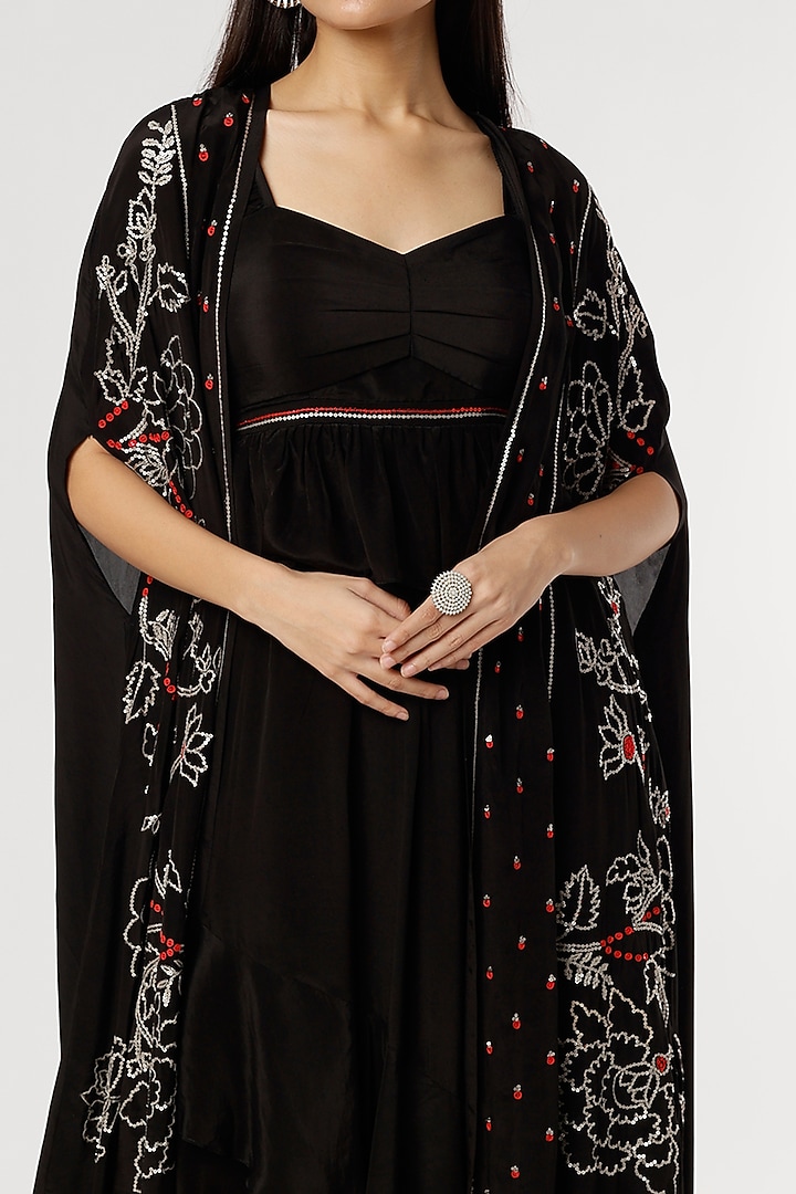 Black Printed Jacket Vacation Dress by Poornima NS at Pernia's Pop Up Shop