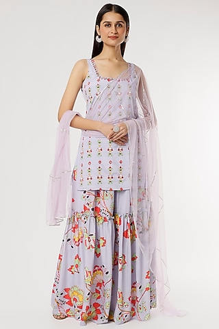 Powder Blue Printed Sharara Set by Poornima NS