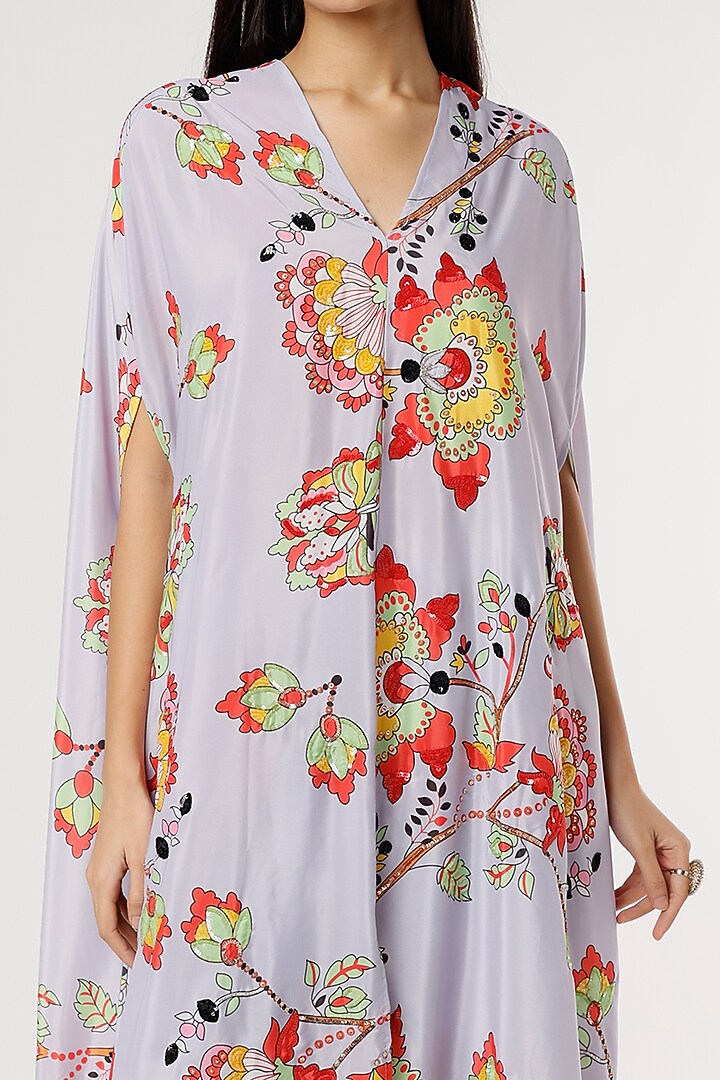 Powder Blue Crepe Embroidered Kurta Set by Poornima NS at Pernia's Pop Up Shop