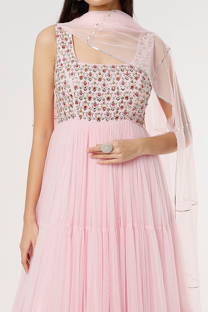 Pink Embroidered Wedding Anarkali Set by Poornima NS at Pernia's Pop Up Shop