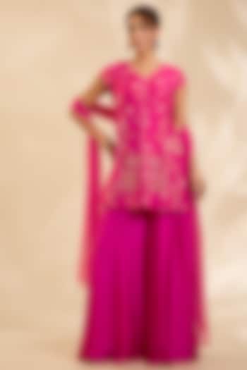 Pink Raw Silk Zardosi Embroidered Kurta Set by Poornima NS at Pernia's Pop Up Shop