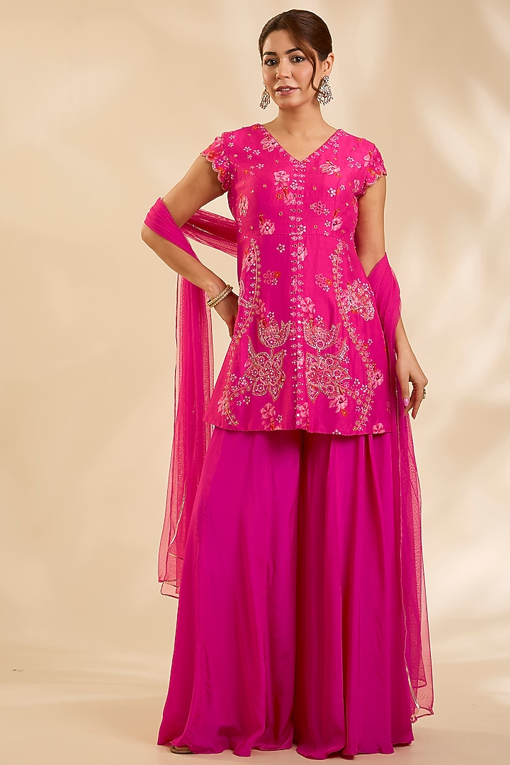 Pink Raw Silk Zardosi Embroidered Kurta Set by Poornima NS at Pernia's Pop Up Shop