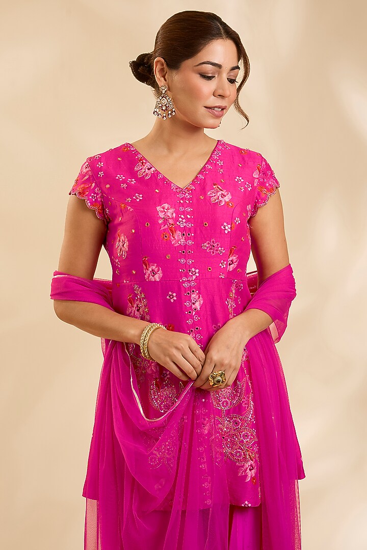 Pink Raw Silk Zardosi Embroidered Kurta Set by Poornima NS at Pernia's Pop Up Shop