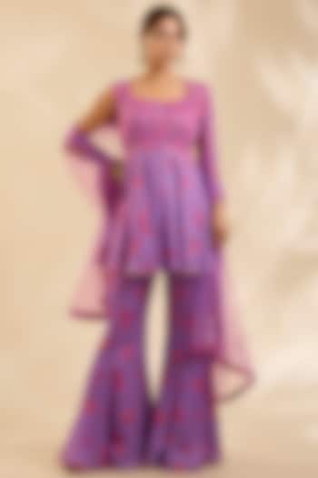 Lavender Crepe Silk Cutdana Embroidered Wedding Sharara Set by Poornima NS at Pernia's Pop Up Shop