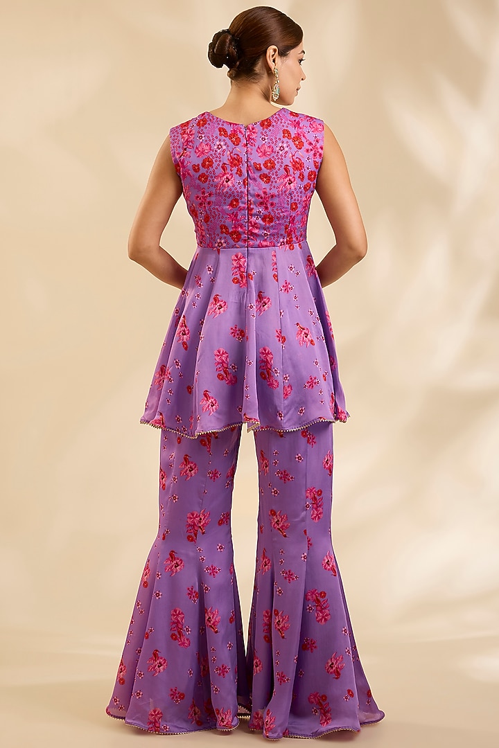 Lavender Crepe Silk Cutdana Embroidered Wedding Sharara Set by Poornima NS at Pernia's Pop Up Shop