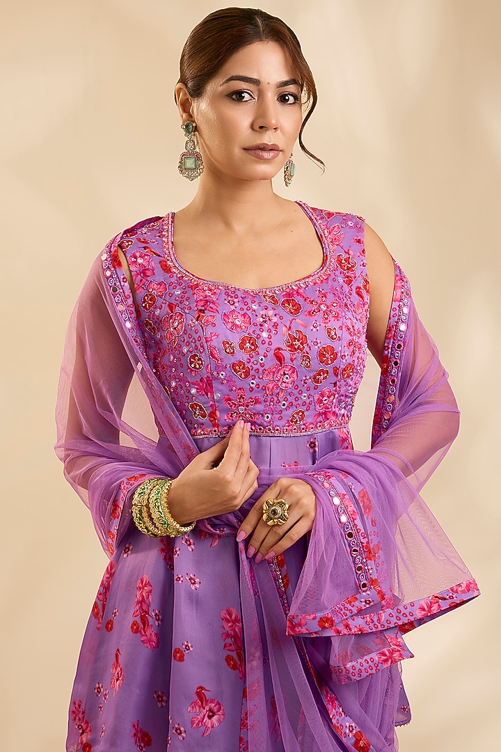 Lavender Crepe Silk Cutdana Embroidered Wedding Sharara Set by Poornima NS at Pernia's Pop Up Shop