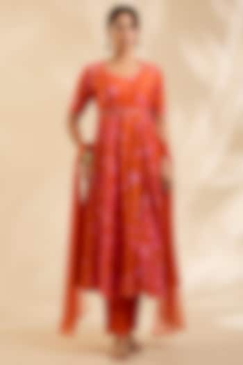 Orange Raw Silk Zardosi Embroidered Party Wear Anarkali Set by Poornima NS at Pernia's Pop Up Shop
