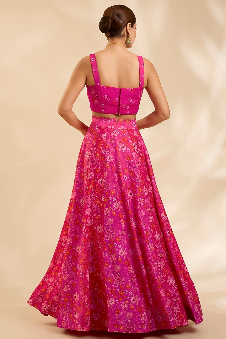Pink & Red Raw Silk Zardosi Embroidered Kalidar Wedding Lehenga Set by Poornima NS at Pernia's Pop Up Shop