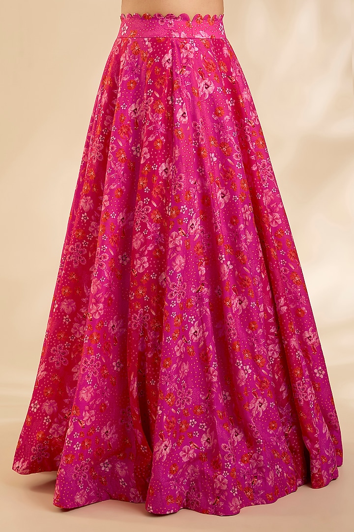 Pink & Red Raw Silk Zardosi Embroidered Kalidar Wedding Lehenga Set by Poornima NS at Pernia's Pop Up Shop