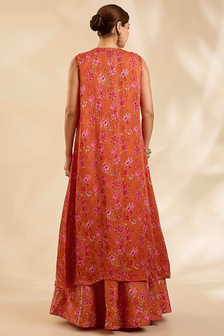 Orange & Pink Raw Silk Zardosi Embroidered Kalidar Wedding Lehenga Set by Poornima NS at Pernia's Pop Up Shop