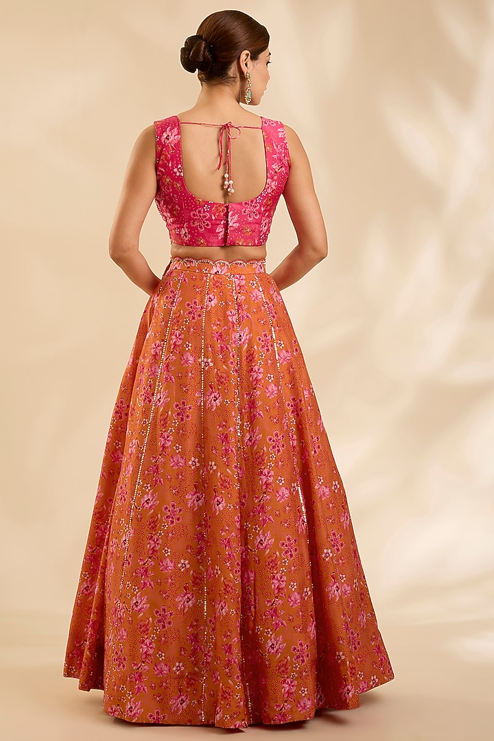 Orange & Pink Raw Silk Zardosi Embroidered Kalidar Wedding Lehenga Set by Poornima NS at Pernia's Pop Up Shop