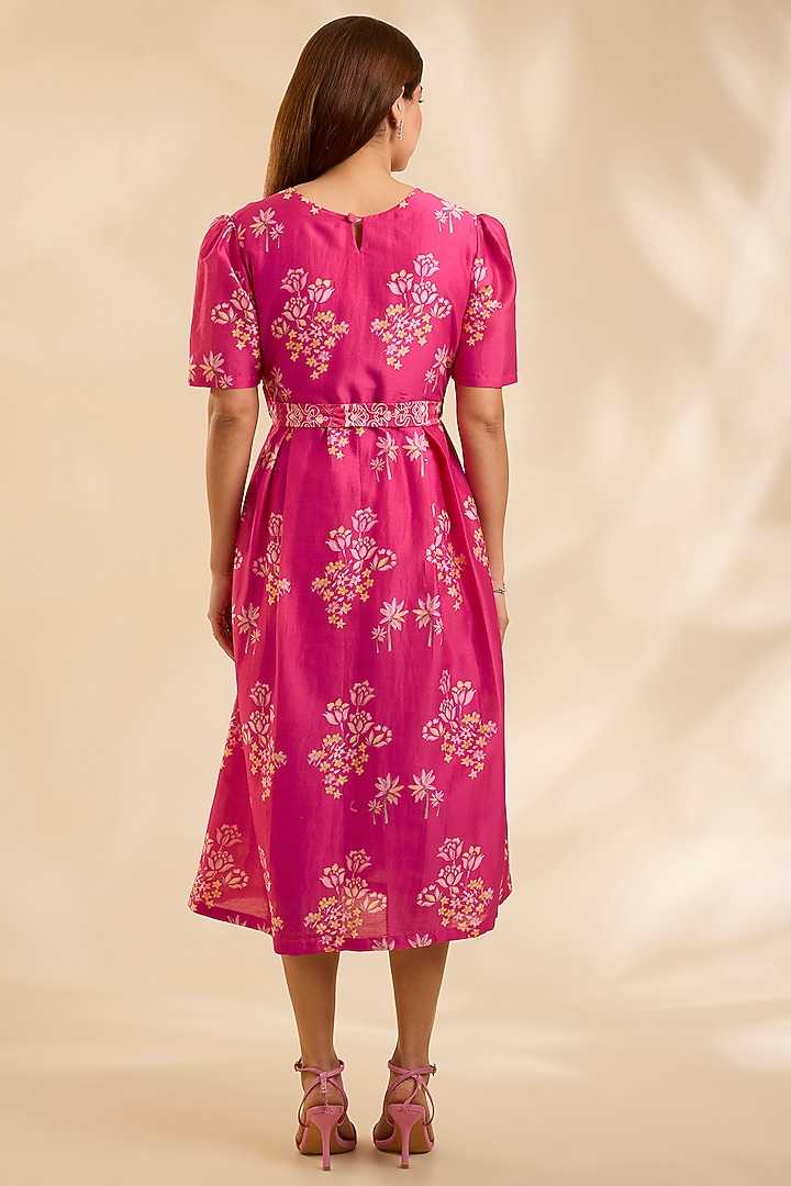 Pink Chanderi Cutdana Embroidered Midi Vacation Dress by Poornima NS at Pernia's Pop Up Shop