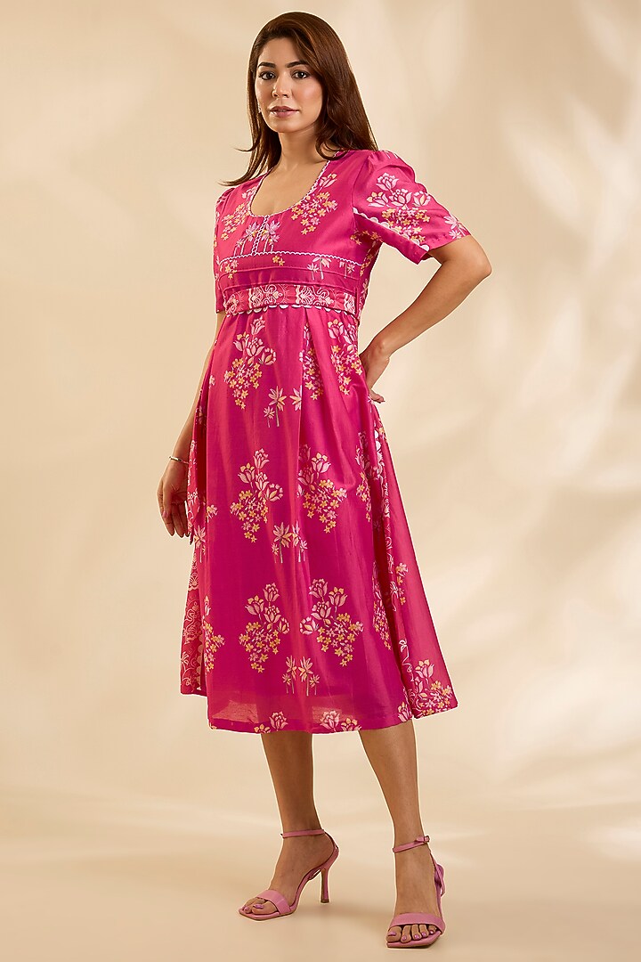 Pink Chanderi Cutdana Embroidered Midi Vacation Dress by Poornima NS at Pernia's Pop Up Shop