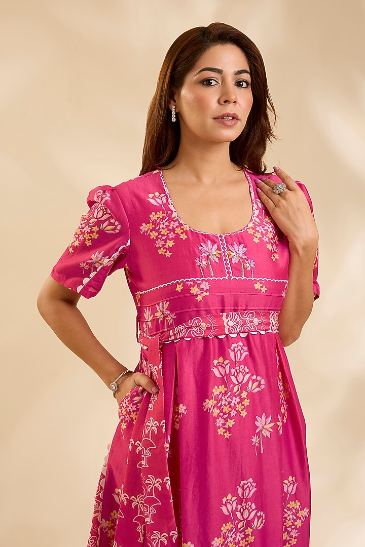 Pink Chanderi Cutdana Embroidered Midi Vacation Dress by Poornima NS at Pernia's Pop Up Shop