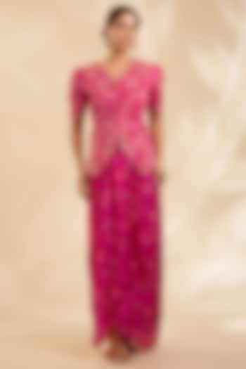 Pink Crepe Silk Cutdana Embroidered Jacket Set by Poornima NS at Pernia's Pop Up Shop