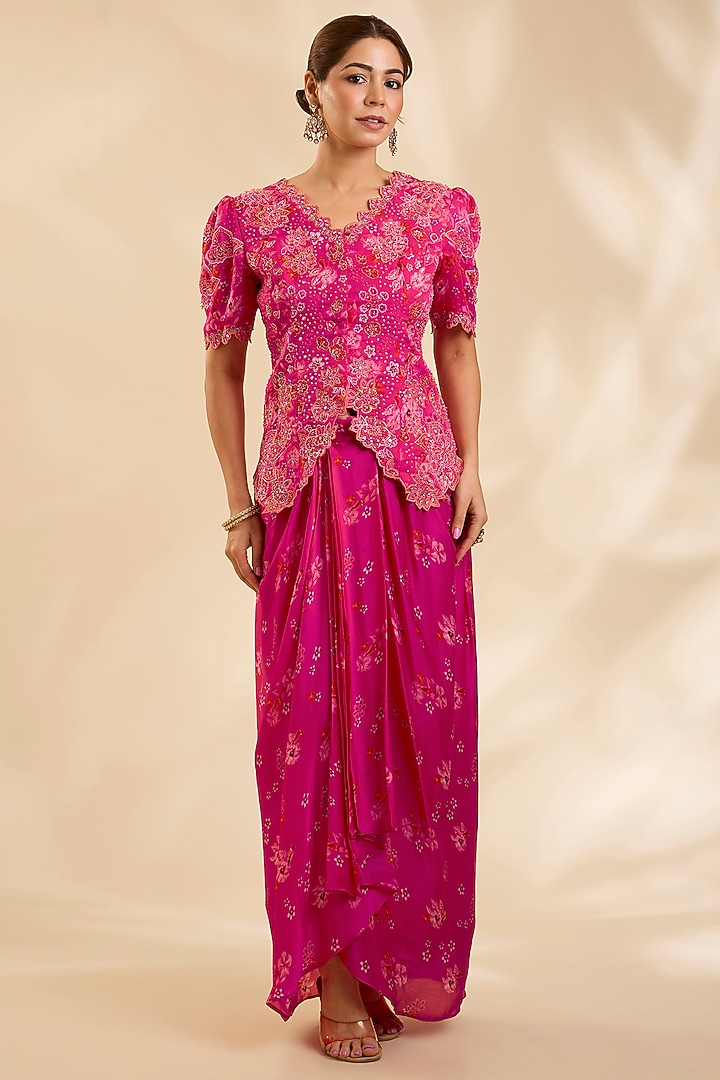 Pink Crepe Silk Cutdana Embroidered Jacket Set by Poornima NS at Pernia's Pop Up Shop