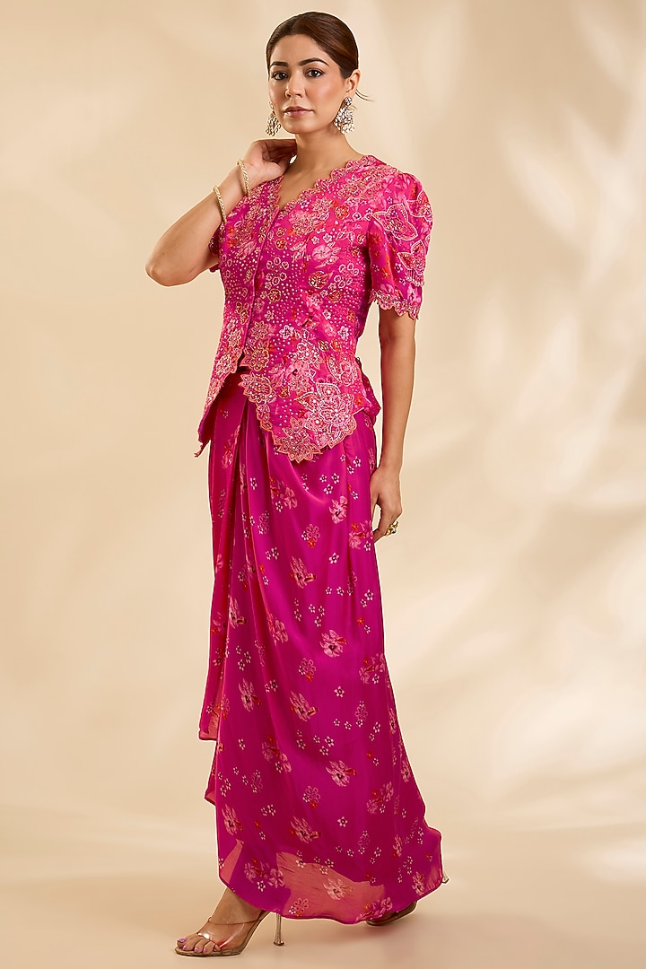 Pink Crepe Silk Cutdana Embroidered Jacket Set by Poornima NS at Pernia's Pop Up Shop