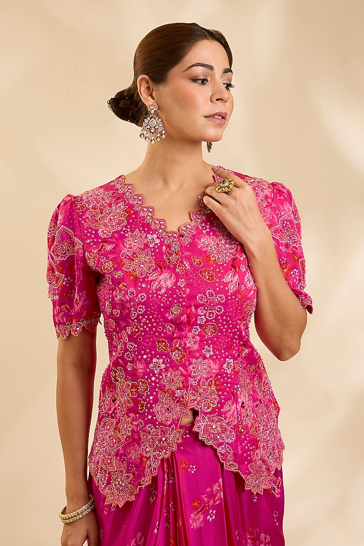 Pink Crepe Silk Cutdana Embroidered Jacket Set by Poornima NS at Pernia's Pop Up Shop