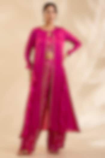 Pink Crepe Silk Cutdana Embroidered Jacket Set by Poornima NS at Pernia's Pop Up Shop