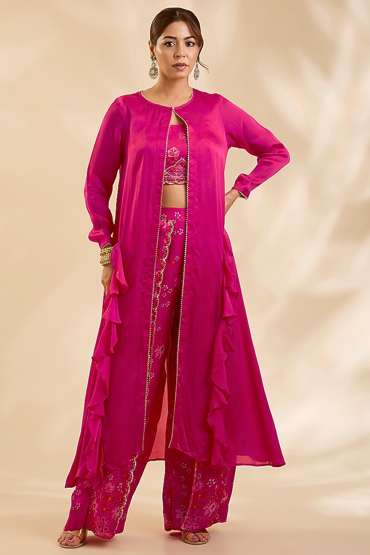 Pink Crepe Silk Cutdana Embroidered Jacket Set by Poornima NS at Pernia's Pop Up Shop