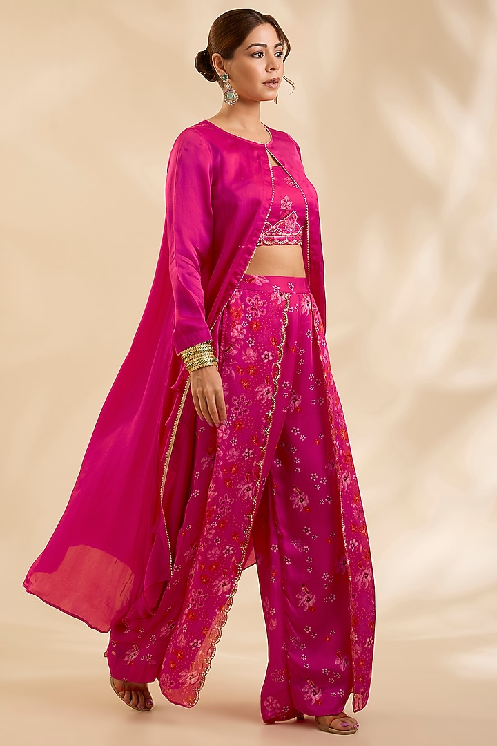 Pink Crepe Silk Cutdana Embroidered Jacket Set by Poornima NS at Pernia's Pop Up Shop