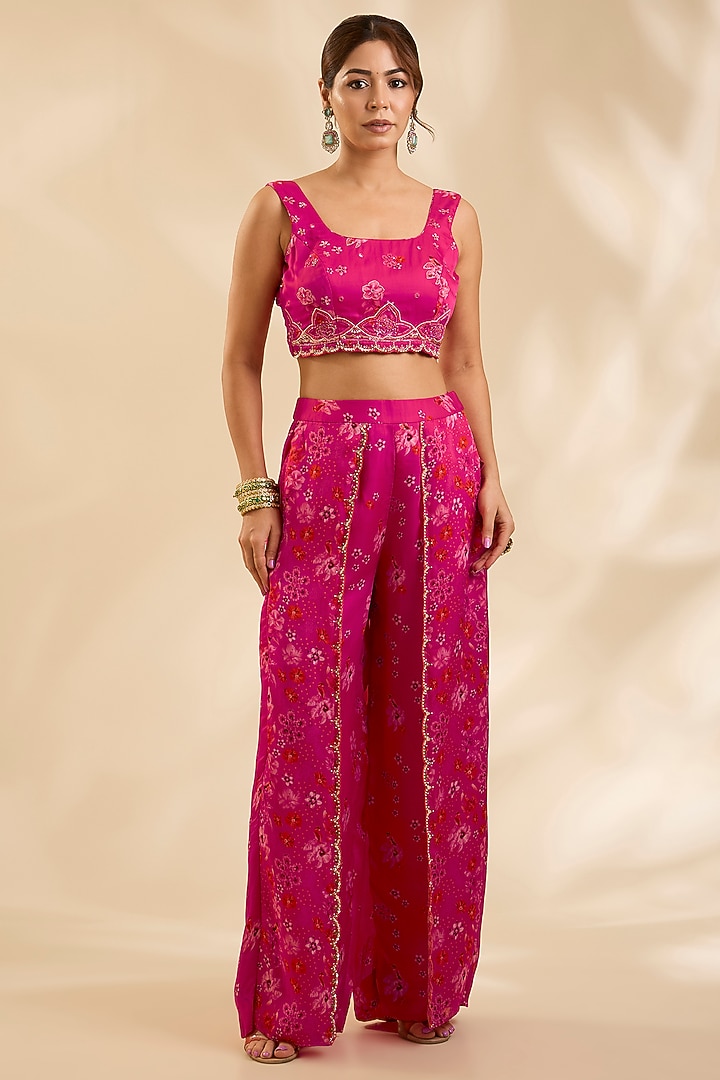 Pink Crepe Silk Cutdana Embroidered Jacket Set by Poornima NS at Pernia's Pop Up Shop