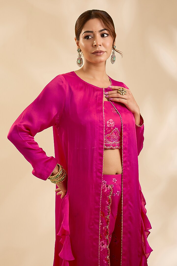 Pink Crepe Silk Cutdana Embroidered Jacket Set by Poornima NS at Pernia's Pop Up Shop