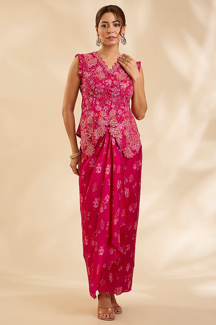Red Crepe Silk Cutdana Embroidered Jacket Set by Poornima NS at Pernia's Pop Up Shop