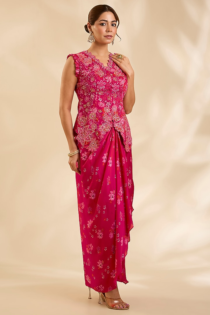 Red Crepe Silk Cutdana Embroidered Jacket Set by Poornima NS at Pernia's Pop Up Shop